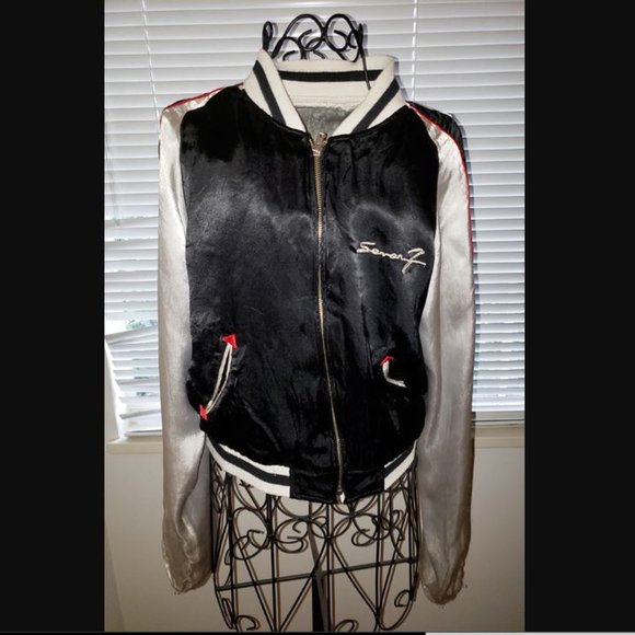 Vintage 7 Seven Express Silky Satin Reversible Varsity Bomber Jacket Dragon - Picture 1 of 12